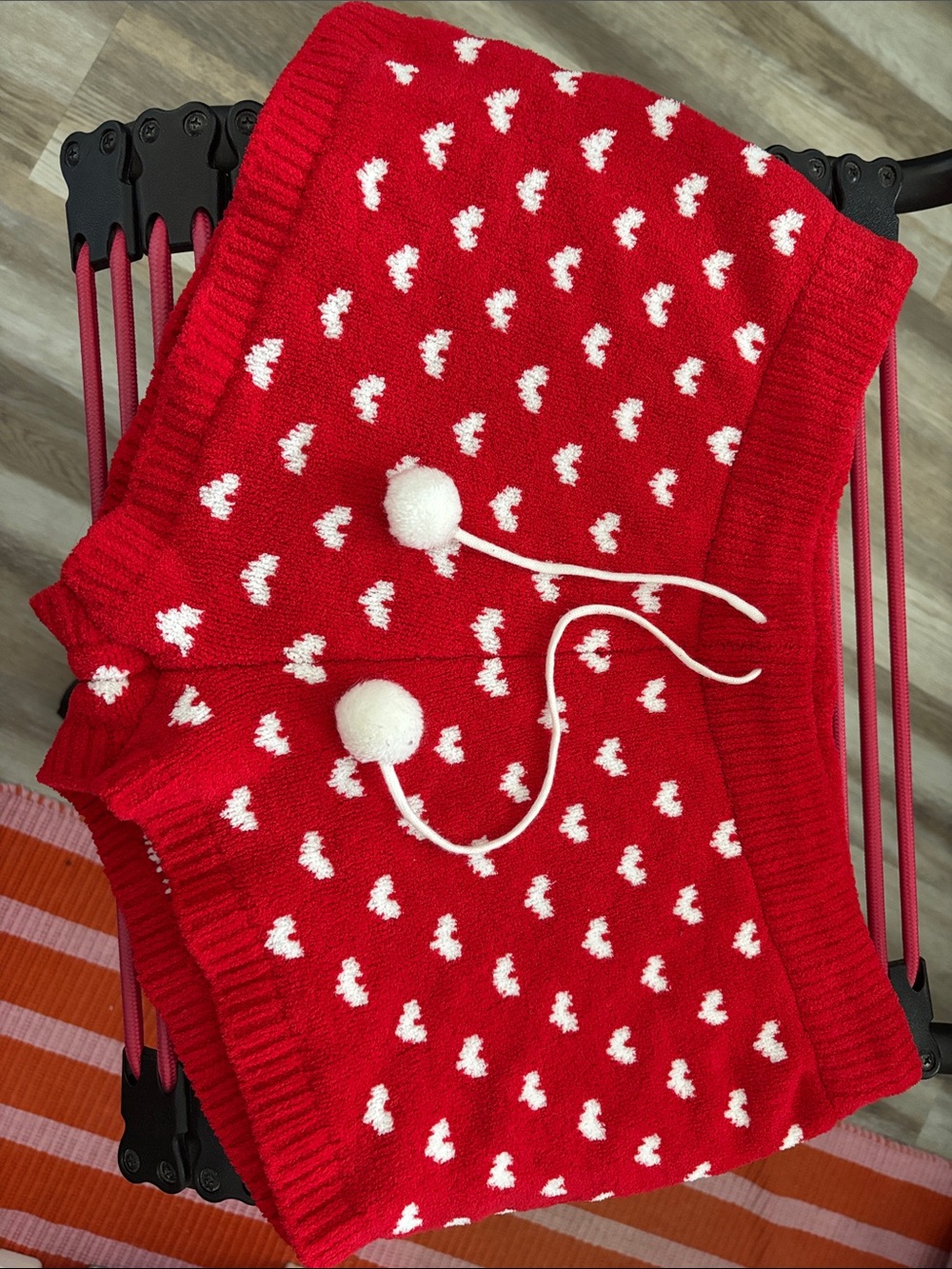 Betsey Johnson Red Heart-Pattern Women's Knit Sweater with Pom Detail